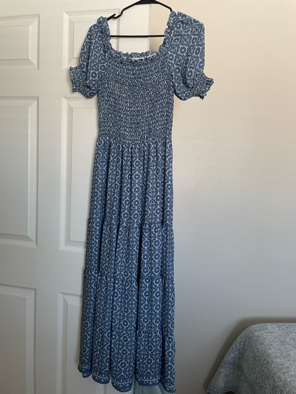 Max Studio Blue Floral Smocked Maxi Dress